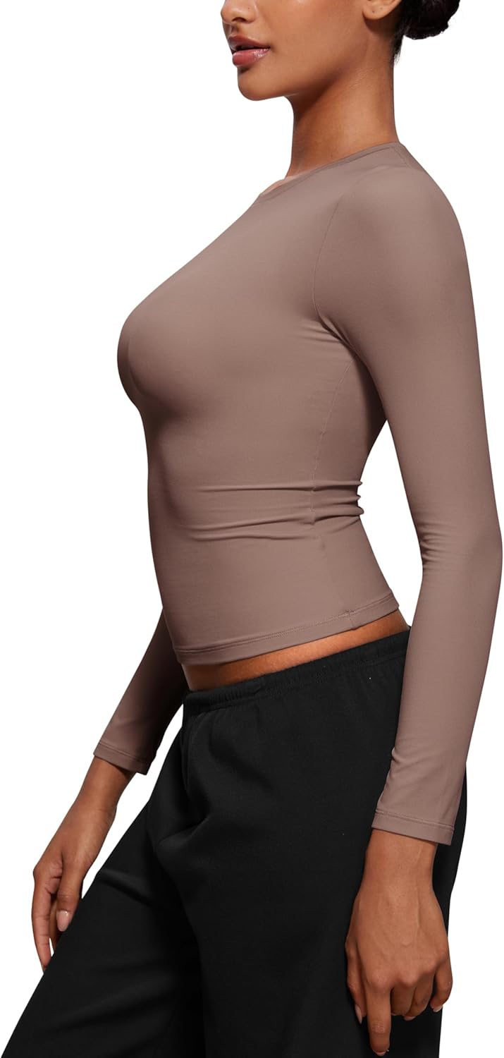 CRZ YOGA Long Sleeve Shirts for Women Soft Crew Neck Fall Basic Tight Tops Fitted Casual Going Out T-Shirts