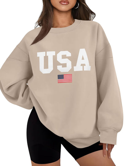 Micoson Women's Oversized Graphic Letter Print Sweatshirts Crewneck Fleece Pullover Tops Fall Winter Fashion Clothes 2024