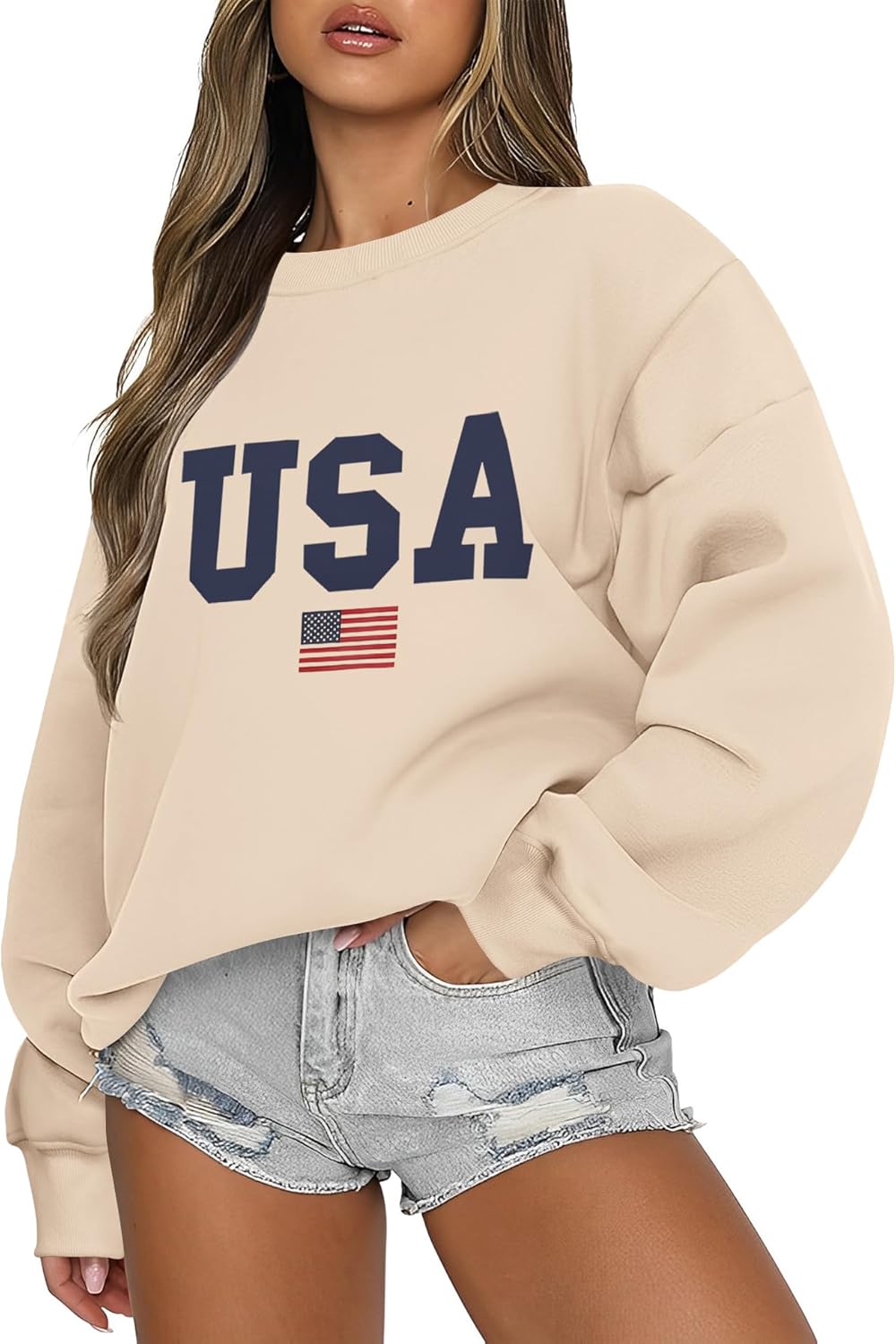 Micoson Women's Oversized Graphic Letter Print Sweatshirts Crewneck Fleece Pullover Tops Fall Winter Fashion Clothes 2024