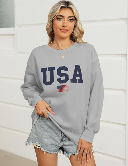 Micoson Women's Oversized Graphic Letter Print Sweatshirts Crewneck Fleece Pullover Tops Fall Winter Fashion Clothes 2024