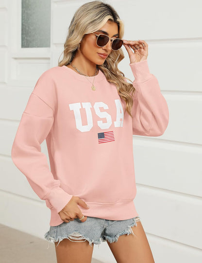 Micoson Women's Oversized Graphic Letter Print Sweatshirts Crewneck Fleece Pullover Tops Fall Winter Fashion Clothes 2024