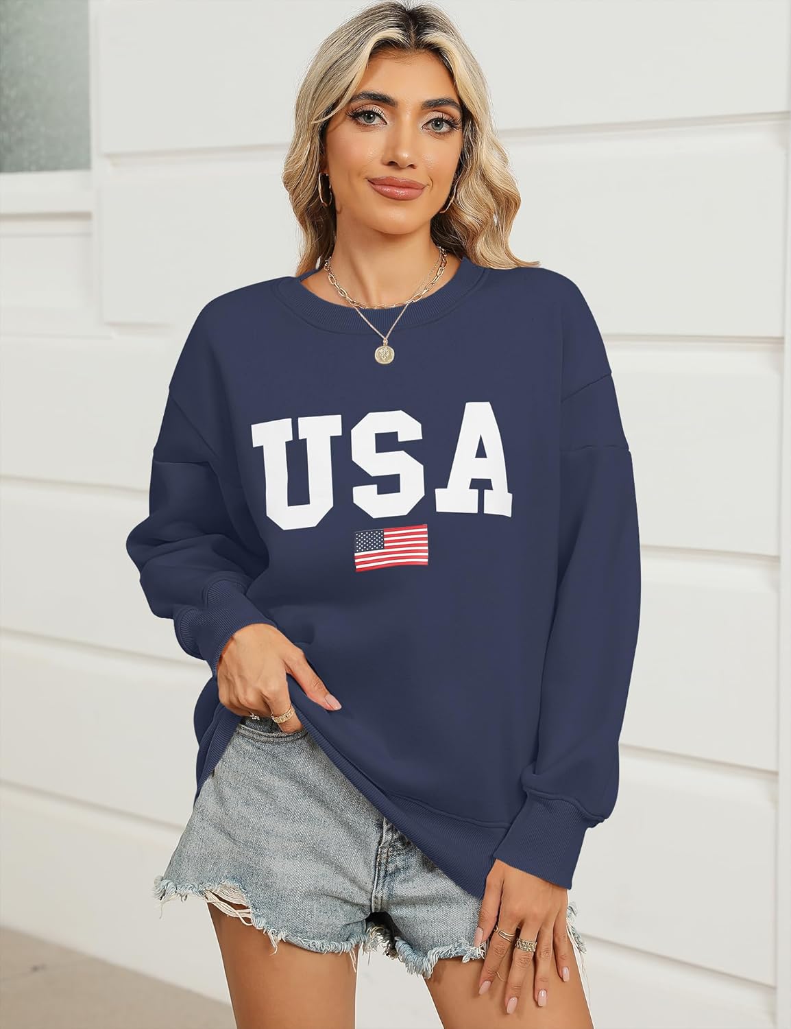 Micoson Women's Oversized Graphic Letter Print Sweatshirts Crewneck Fleece Pullover Tops Fall Winter Fashion Clothes 2024