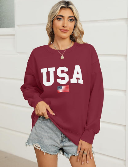 Micoson Women's Oversized Graphic Letter Print Sweatshirts Crewneck Fleece Pullover Tops Fall Winter Fashion Clothes 2024