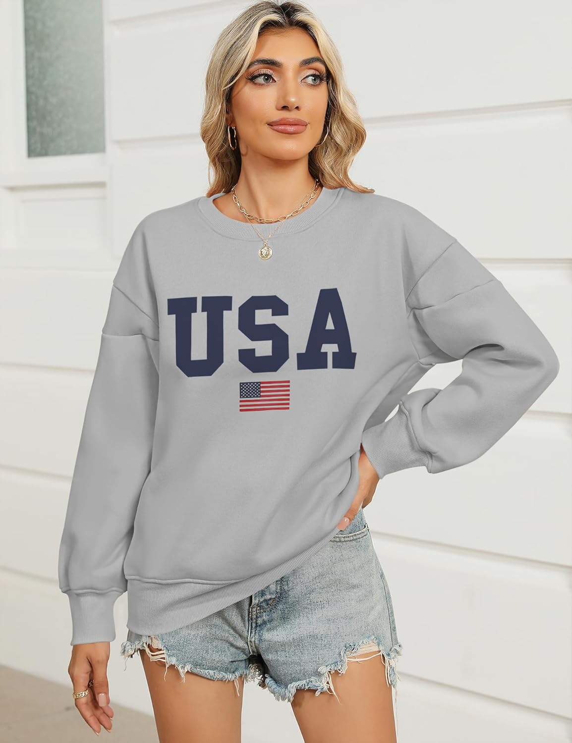 Micoson Women's Oversized Graphic Letter Print Sweatshirts Crewneck Fleece Pullover Tops Fall Winter Fashion Clothes 2024