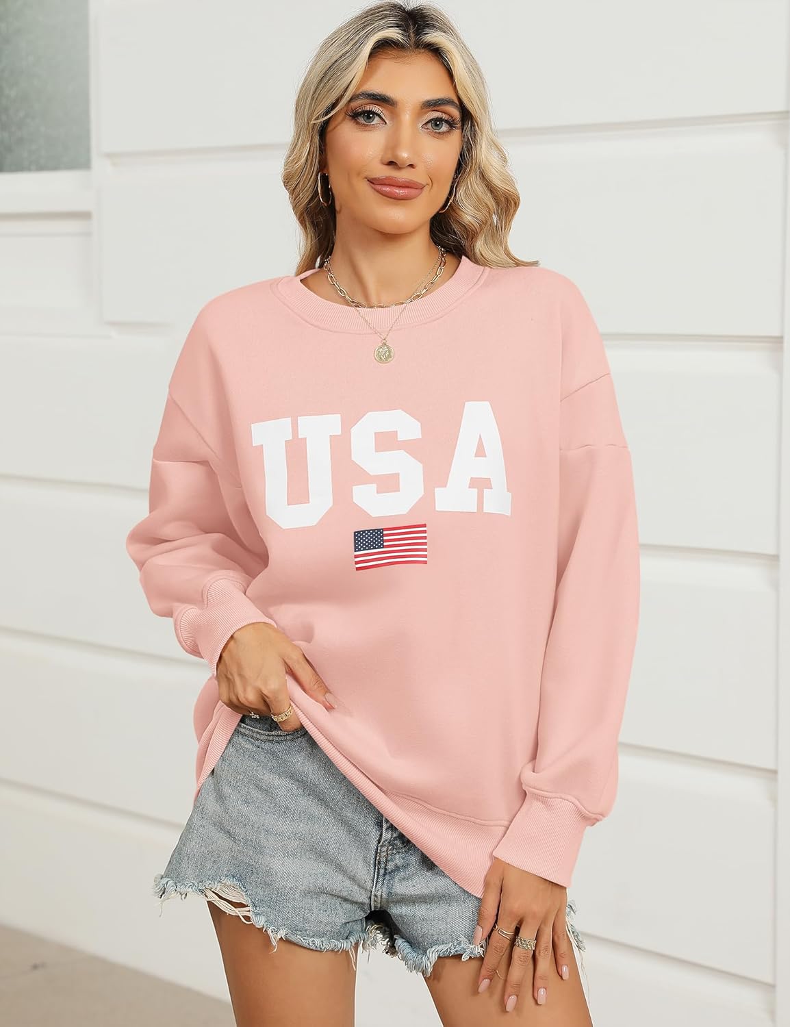 Micoson Women's Oversized Graphic Letter Print Sweatshirts Crewneck Fleece Pullover Tops Fall Winter Fashion Clothes 2024