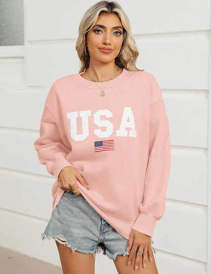 Micoson Women's Oversized Graphic Letter Print Sweatshirts Crewneck Fleece Pullover Tops Fall Winter Fashion Clothes 2024