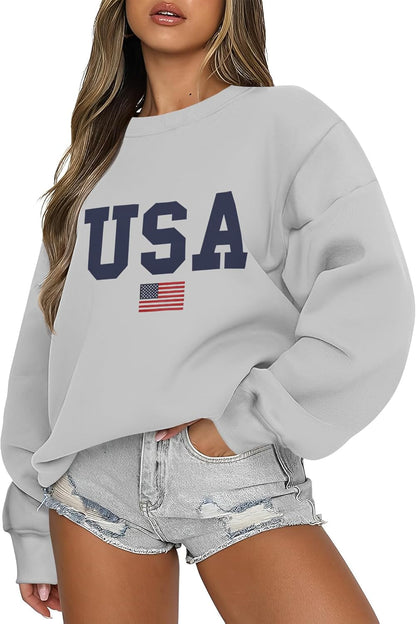 Micoson Women's Oversized Graphic Letter Print Sweatshirts Crewneck Fleece Pullover Tops Fall Winter Fashion Clothes 2024