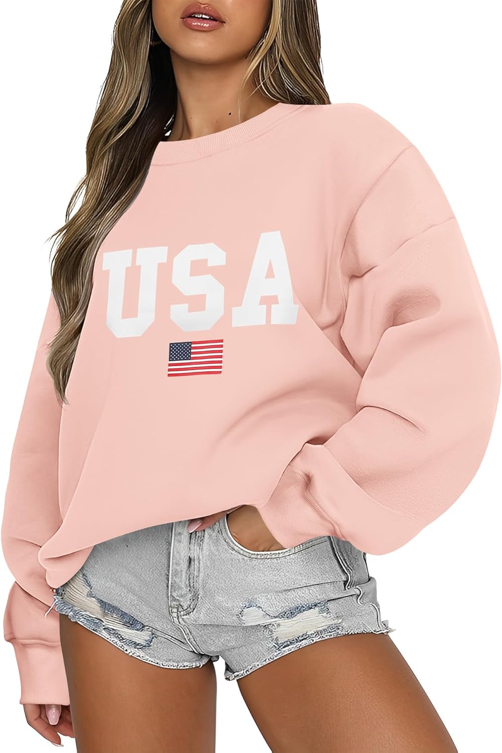 Micoson Women's Oversized Graphic Letter Print Sweatshirts Crewneck Fleece Pullover Tops Fall Winter Fashion Clothes 2024