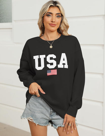 Micoson Women's Oversized Graphic Letter Print Sweatshirts Crewneck Fleece Pullover Tops Fall Winter Fashion Clothes 2024