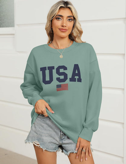 Micoson Women's Oversized Graphic Letter Print Sweatshirts Crewneck Fleece Pullover Tops Fall Winter Fashion Clothes 2024