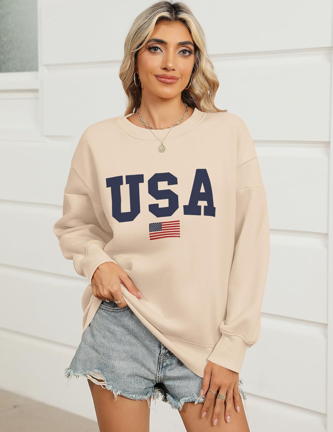 Micoson Women's Oversized Graphic Letter Print Sweatshirts Crewneck Fleece Pullover Tops Fall Winter Fashion Clothes 2024