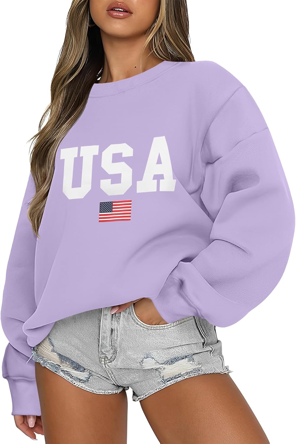 Micoson Women's Oversized Graphic Letter Print Sweatshirts Crewneck Fleece Pullover Tops Fall Winter Fashion Clothes 2024