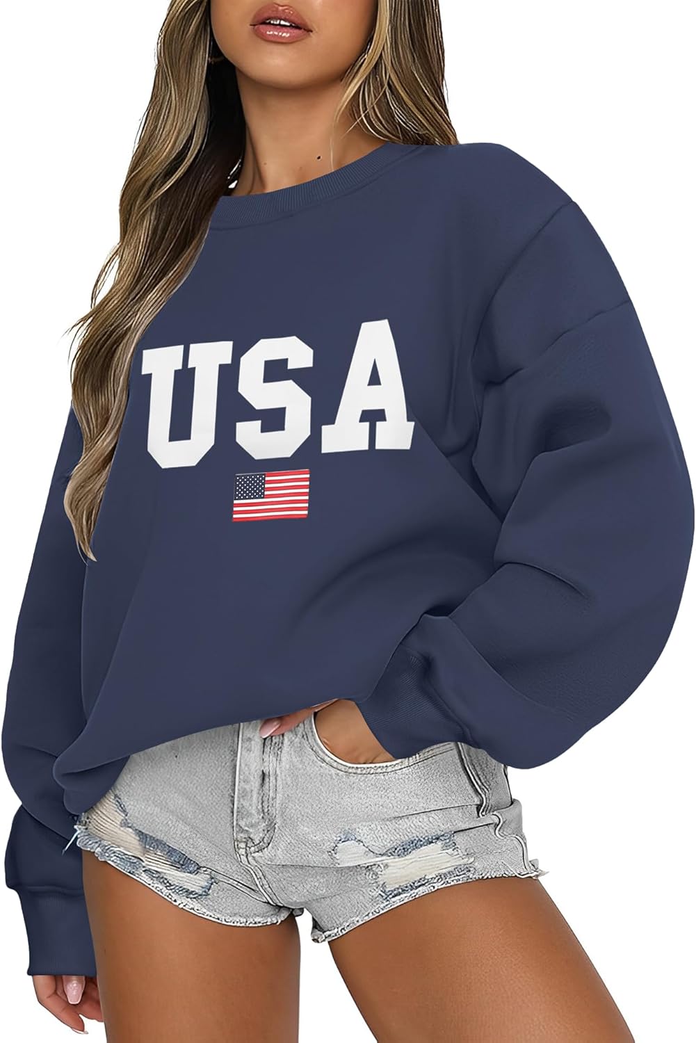 Micoson Women's Oversized Graphic Letter Print Sweatshirts Crewneck Fleece Pullover Tops Fall Winter Fashion Clothes 2024