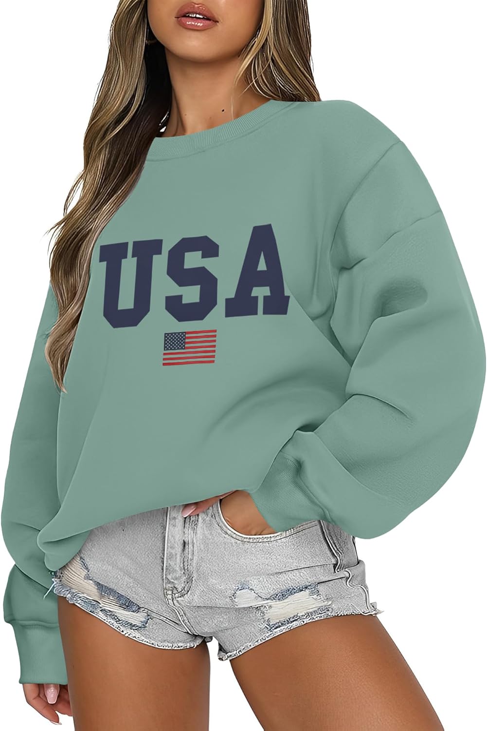 Micoson Women's Oversized Graphic Letter Print Sweatshirts Crewneck Fleece Pullover Tops Fall Winter Fashion Clothes 2024