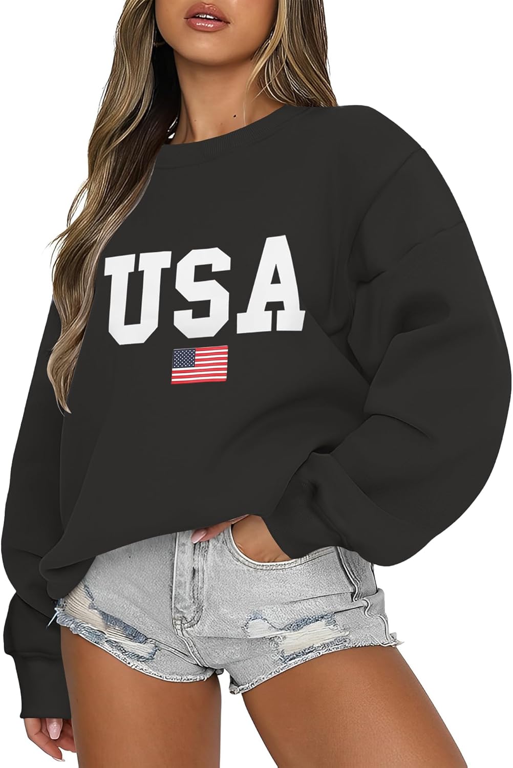 Micoson Women's Oversized Graphic Letter Print Sweatshirts Crewneck Fleece Pullover Tops Fall Winter Fashion Clothes 2024