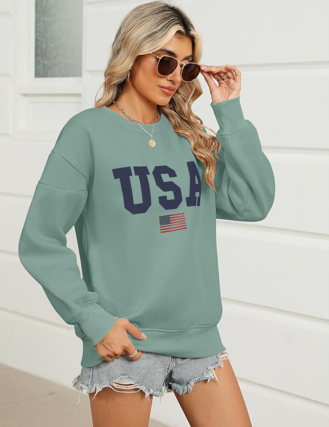 Micoson Women's Oversized Graphic Letter Print Sweatshirts Crewneck Fleece Pullover Tops Fall Winter Fashion Clothes 2024