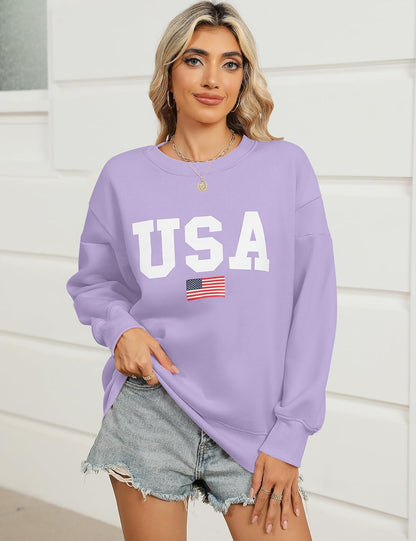 Micoson Women's Oversized Graphic Letter Print Sweatshirts Crewneck Fleece Pullover Tops Fall Winter Fashion Clothes 2024