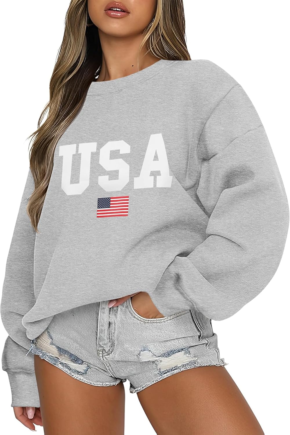 Micoson Women's Oversized Graphic Letter Print Sweatshirts Crewneck Fleece Pullover Tops Fall Winter Fashion Clothes 2024