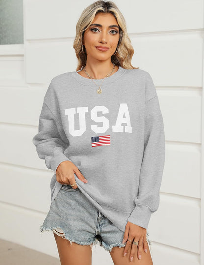 Micoson Women's Oversized Graphic Letter Print Sweatshirts Crewneck Fleece Pullover Tops Fall Winter Fashion Clothes 2024